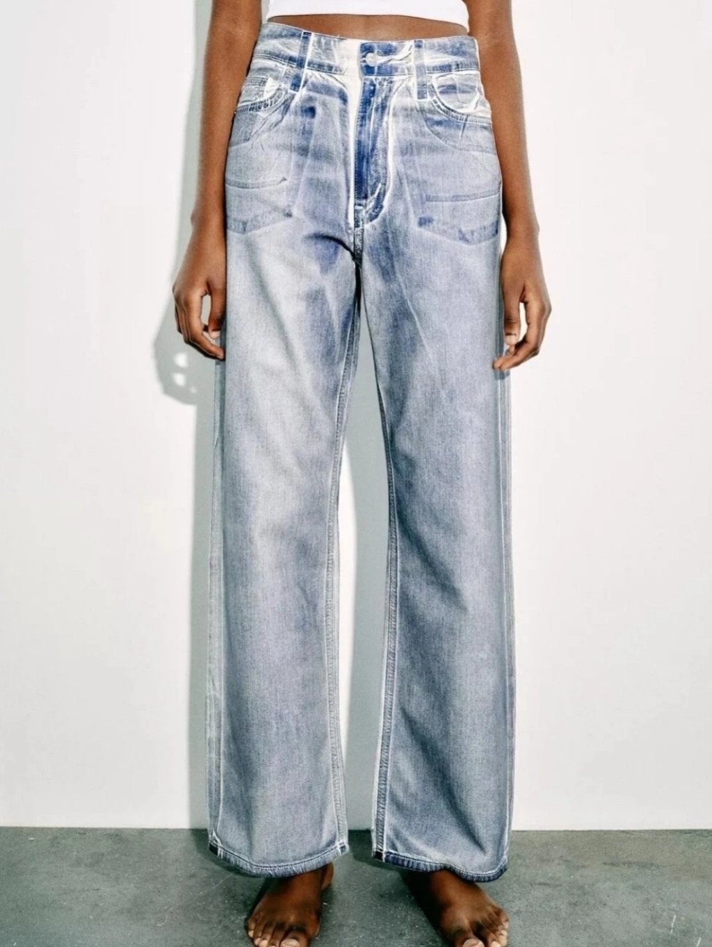 Nwt Zara Loose Wide Leg Foiled Jeans Size Us 0